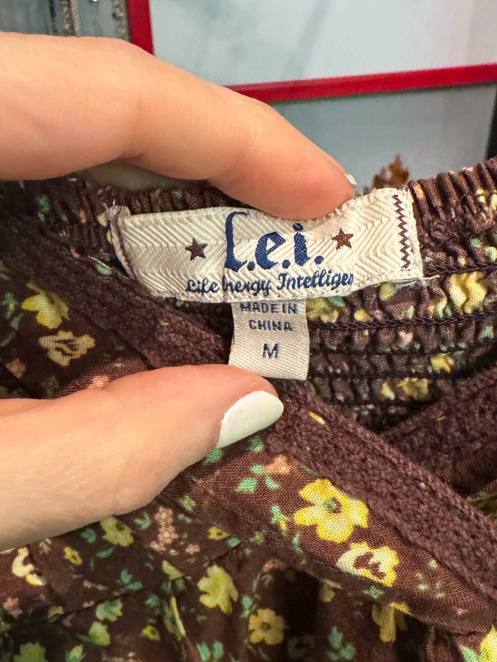 Vintage early 2000’s Y2K L.E.I. Brown Floral Ditsy Spaghetti Strap Sundress 💐 - Picture 5 of 6